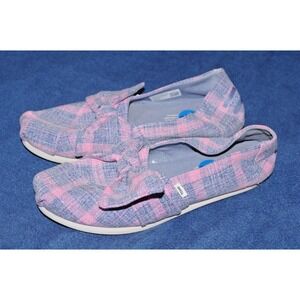 Toms Womens Size 7.5 Pink Plaid Bow Alpargata Cloudbound Slip On Shoes EUC